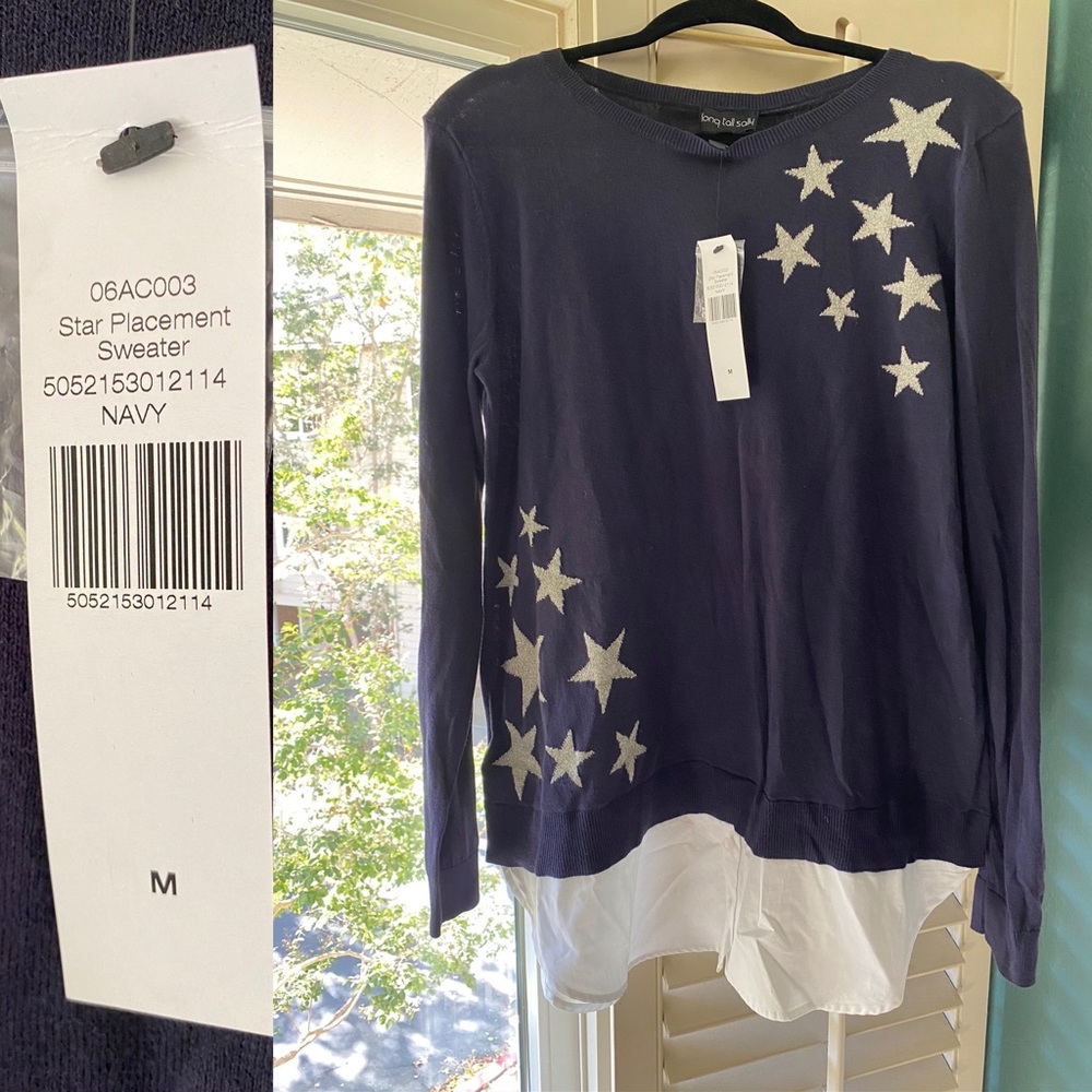 Long tall Sally star embellished sweater with attached shirt.